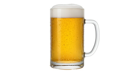 Refreshing beer in glass mug with condensation ready for serving cold
