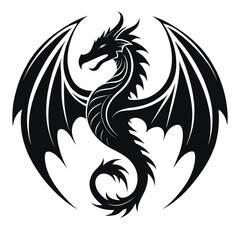 Naklejka premium Dragon Silhouette Logo – Black and White Minimalist Fantasy Vector Art