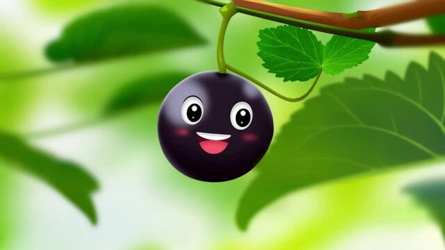 Happy Cartoon Jamun Hanging on Tree Branch