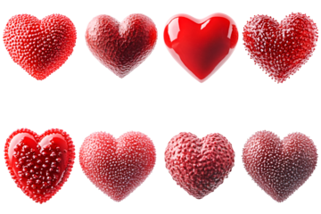 Eight Red Hearts Different Textures Valentines Day Love Romance