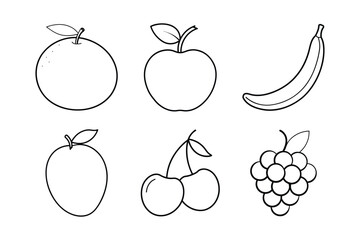  Set of fruits line art vector illustration