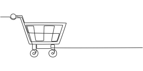 Shopping Cart Continuous Line Icon, Shopping cart continuous one line drawing. Internet shop buy symbol. Vector illustration, Online shopping in store, Supermarket Shopping cart icon concept.         