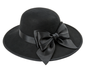 black hat with black bow isolated on white background, PNG