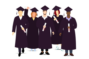  A group of graduates stand together. They are dressed in academic clothing and holding their diplomas. This shows that they have successfully completed their education. Vector Not AI generated
