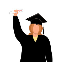  A young woman wearing a graduation cap and gown, proudly holding and showing off her diploma after completing college. Vector illustration Not AI generated