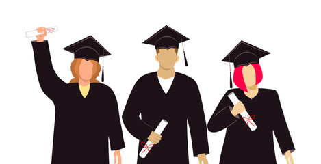 Portrait of a group of graduating students posing together while holding their diplomas. Students in caps and gowns. Vector Not AI generated
