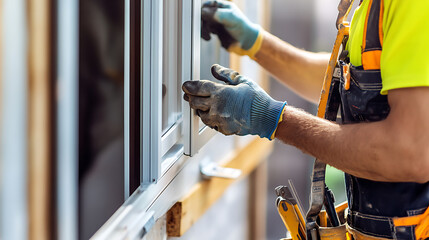 Construction Worker Installing a Window