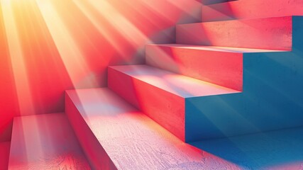 Abstract stairs with sunlight, success concept and modern architectural design.