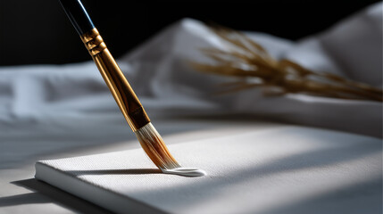 Naklejka premium First stroke on blank canvas by an artist's paintbrush