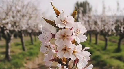 Obraz premium Stunning Closeup of Delicate Pink Almond Blossoms in a Spring Orchard