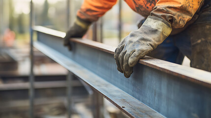 Construction Worker Handling Steel Beam