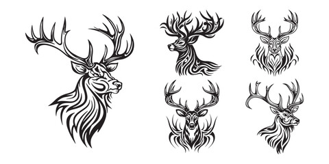 Stylized Deer Silhouettes with Tribal Patterns