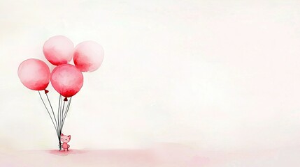 Fototapeta premium Pink balloons float in the air with two pink cats, one on either side