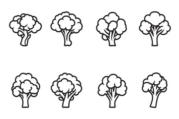 Cauliflower Icon Line Art Minimalist Set