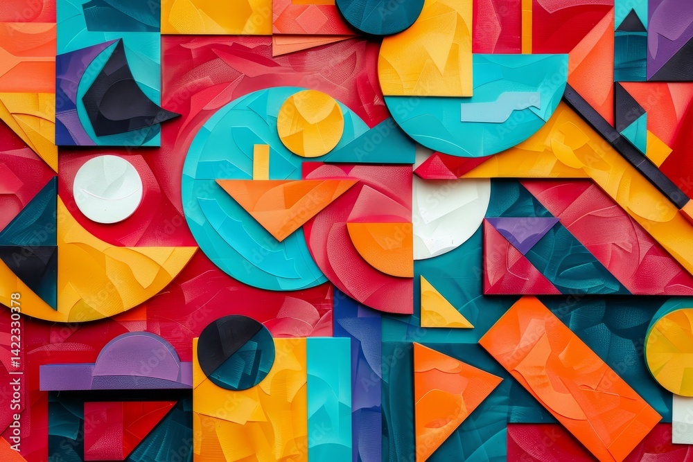Wall mural colorful abstract pattern of overlapping geometric shapes in shades of topaz, an abstract pattern of