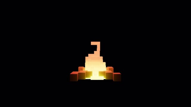 Looping voxel campfire animation with alpha channel