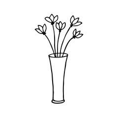 Sketchy Pencil Drawing Of Flowers In Tall Vase