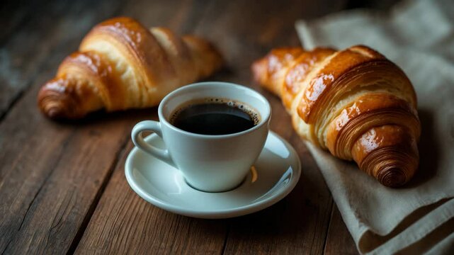 Espresso coffee served with fresh brioches for breakfast.