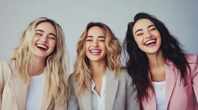 Cheerful female professionals smiling happily in a studio