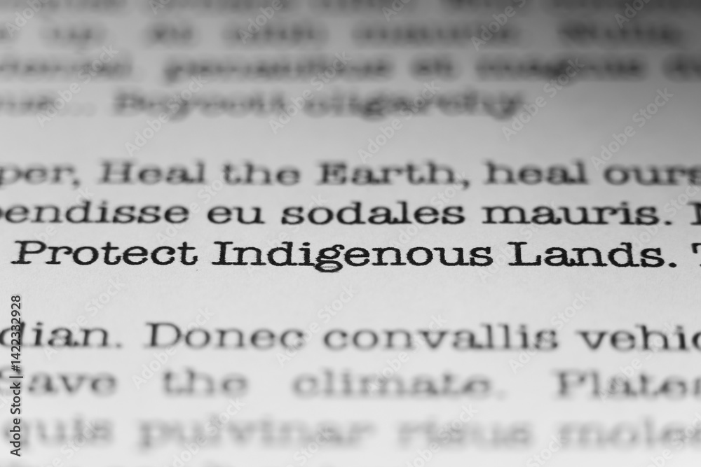 Fototapete protect indigenous lands. text printed on a page. a piece of paper with a phrase written in retro ty