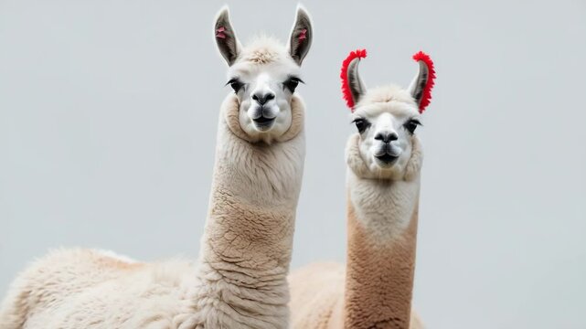 Two llamas next to a background