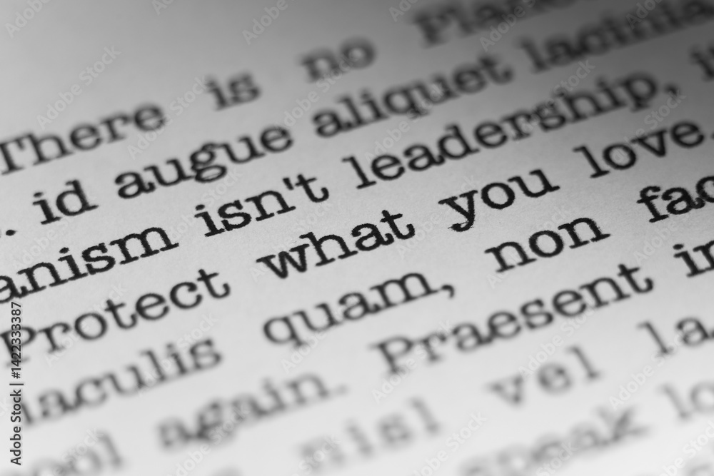 Fototapete protect what you love. text printed on a page. a piece of paper with a phrase written in retro typew