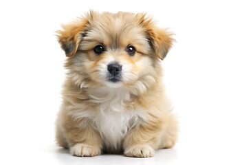 Fototapeta premium Cute fluffy puppy isolated on white background