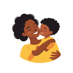 black happy mommy hugs her baby flat vector illustration. AI generation