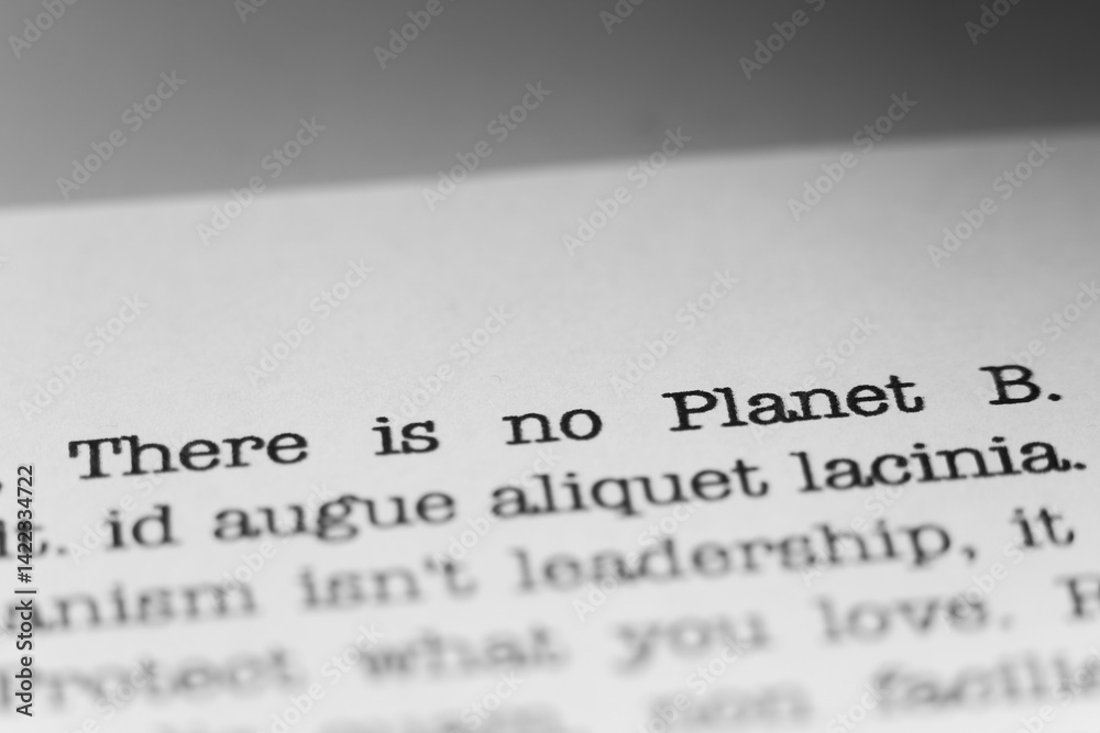 Fototapete there is no planet b. text printed on a page. a piece of paper witha phrase written in retro typewri