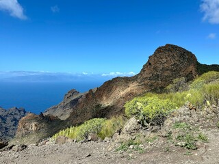 Panoramic view of Risco Blanco mountain in Santiago del Teide, Tenerife, Canary Islands, Spain, a view from hiking path