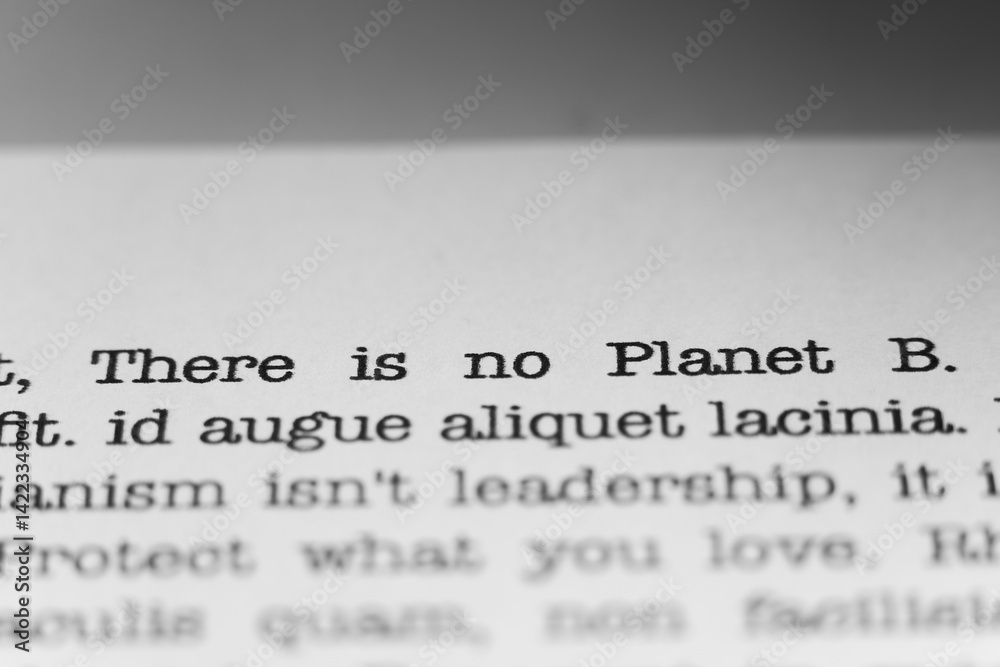 Fototapete there is no planet b. text printed on a page. a piece of paper witha phrase written in retro typewri