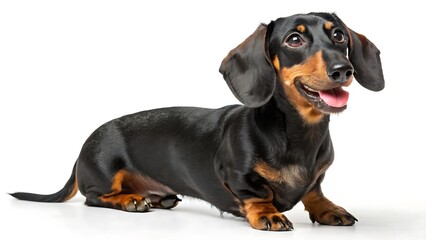 Lovable black and brown dachshund dog isolated on white background