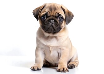 Obraz premium Pug puppy sitting isolated on white background