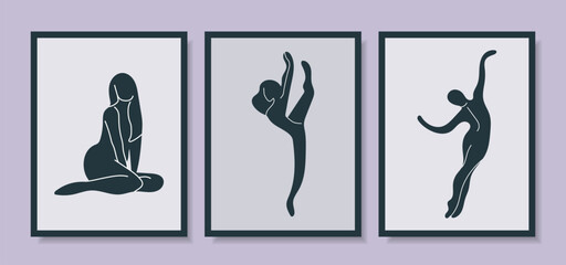 Matisse Abstract Art. Set of posters Female figure in fashionable minimalist style. Collage of female body.