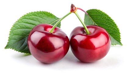 Two cherry fruits isolated on white background