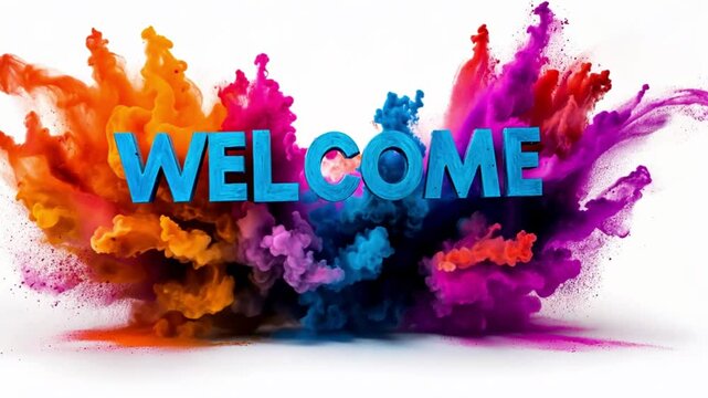 welcome text with colorful color blast