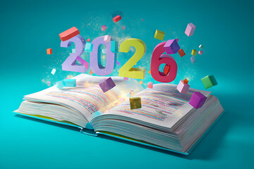 2026 New Year Colorful Numbers Emerging from Book