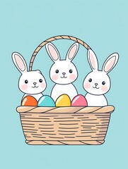 Easter Bunnies in Basket, Pastel Background