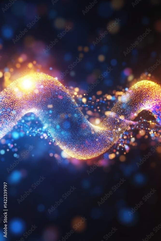 Poster abstract sparkling wave of vibrant light particles on a dark background creating a dynamic flow with