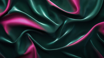 Obraz premium Elegant green and pink silk fabric draped with soft texture and smooth waves
