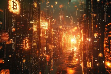 Fototapeta premium In the future, people can purchase everything using a universal digital currency, but when the value of that currency plummets, citizens must fight to preserve their livelihoods.