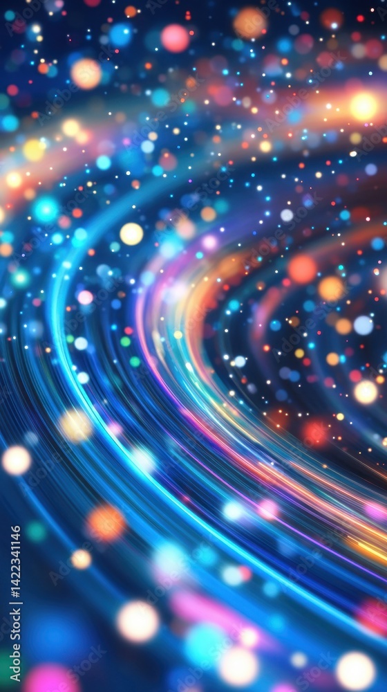 Poster abstract light trails in swirling motion with vibrant colors and bokeh effect creating a dynamic and