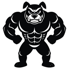 Muscular Bulldog Black and White Illustration