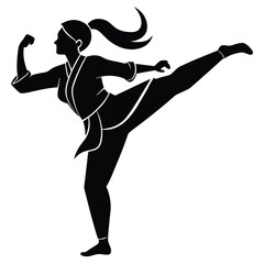 Karateka in Dynamic Pose Silhouette
