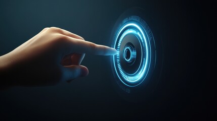 Quality levels knob button. Wireframe hand turning a quality level knob to the maximum position. Quality Improvement Concept. Vector illustration.