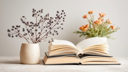 Open Books  Dried Flowers  Cozy Reading Nook  Home Decor  Still Life