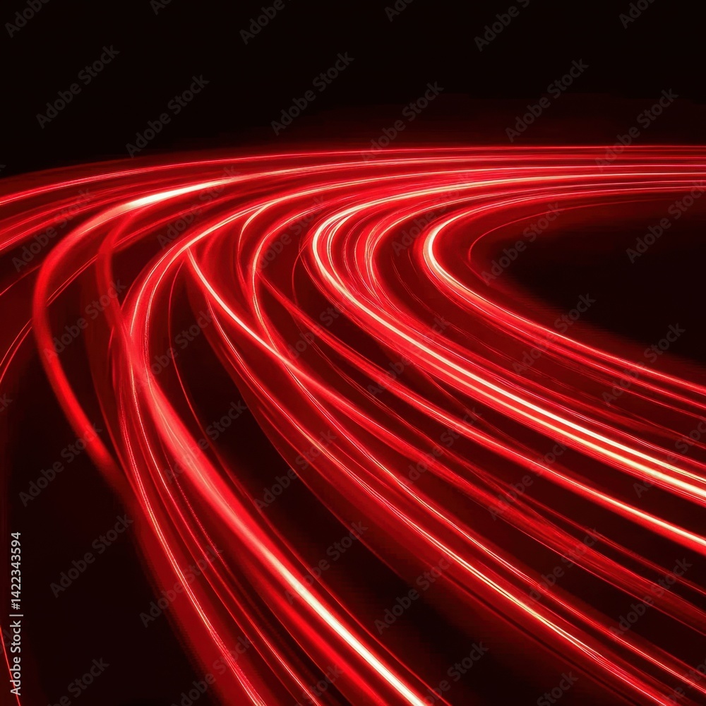 Poster dynamic red light trails illuminate a dark path creating a sense of speed energy and futuristic desi
