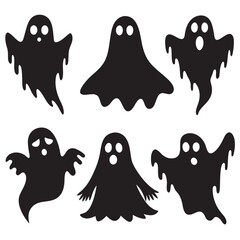Ghost Silhouettes Collection | Scary and Cute Halloween Ghosts on White Background