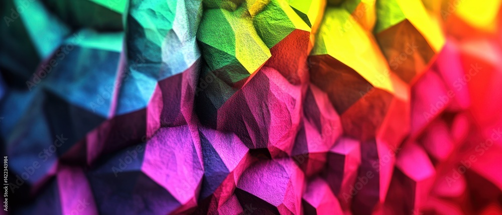 Poster vibrant geometric texture with abstract colorful facets and dynamic lighting creating a modern and e