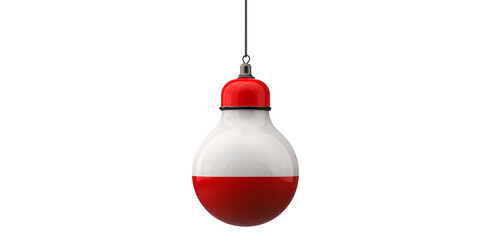 Obraz premium 3D render of a red and white fishing bobber hanging from the ceiling, isolated on a transparent background. PNG file